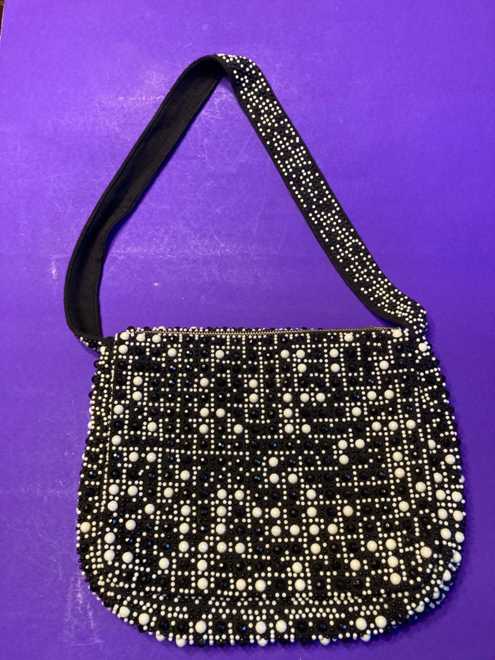 VTG.  60’s-70’s Black & White Beaded Bag